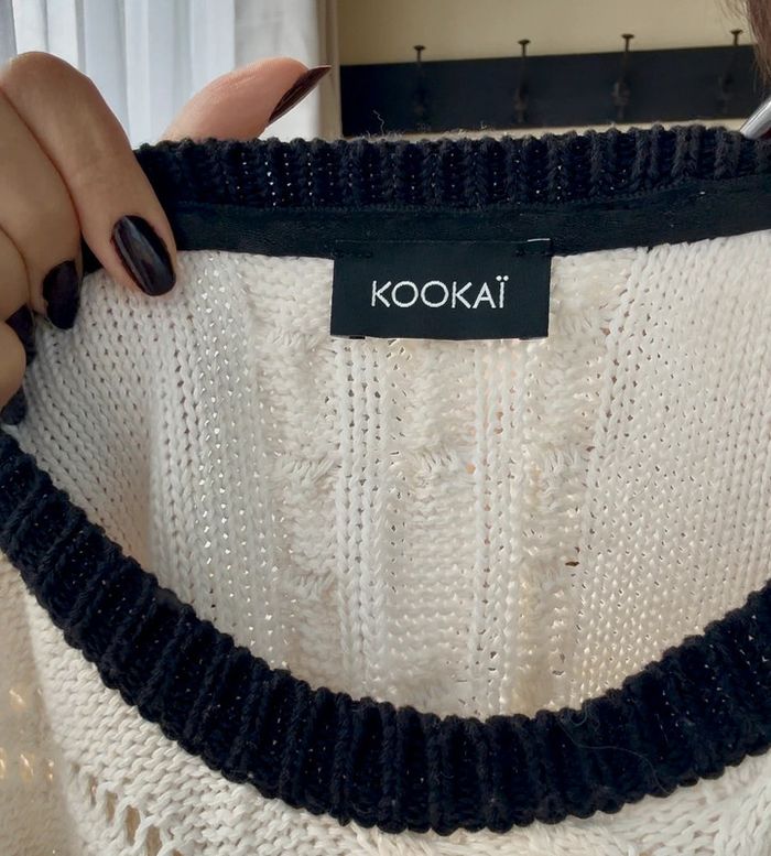 Pull Kookaï torsadé blanc et noir taille 0 très bon état - photo numéro 7