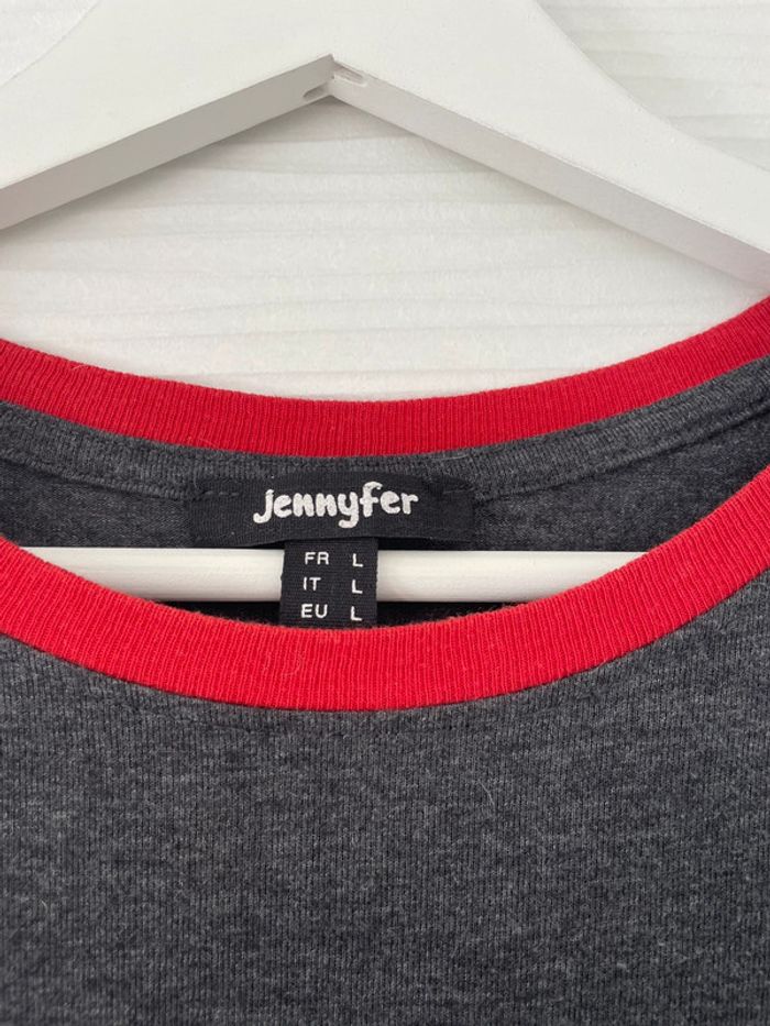 Haut t-shirt gris à manches courtes uni basique simple col rouge - photo numéro 4