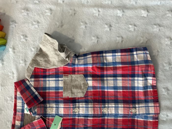 chemise manches courtes à carreaux rouge blanc et bleu 6 mois tex - photo numéro 5
