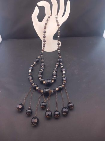 Collier double fantaisie marron et argenté