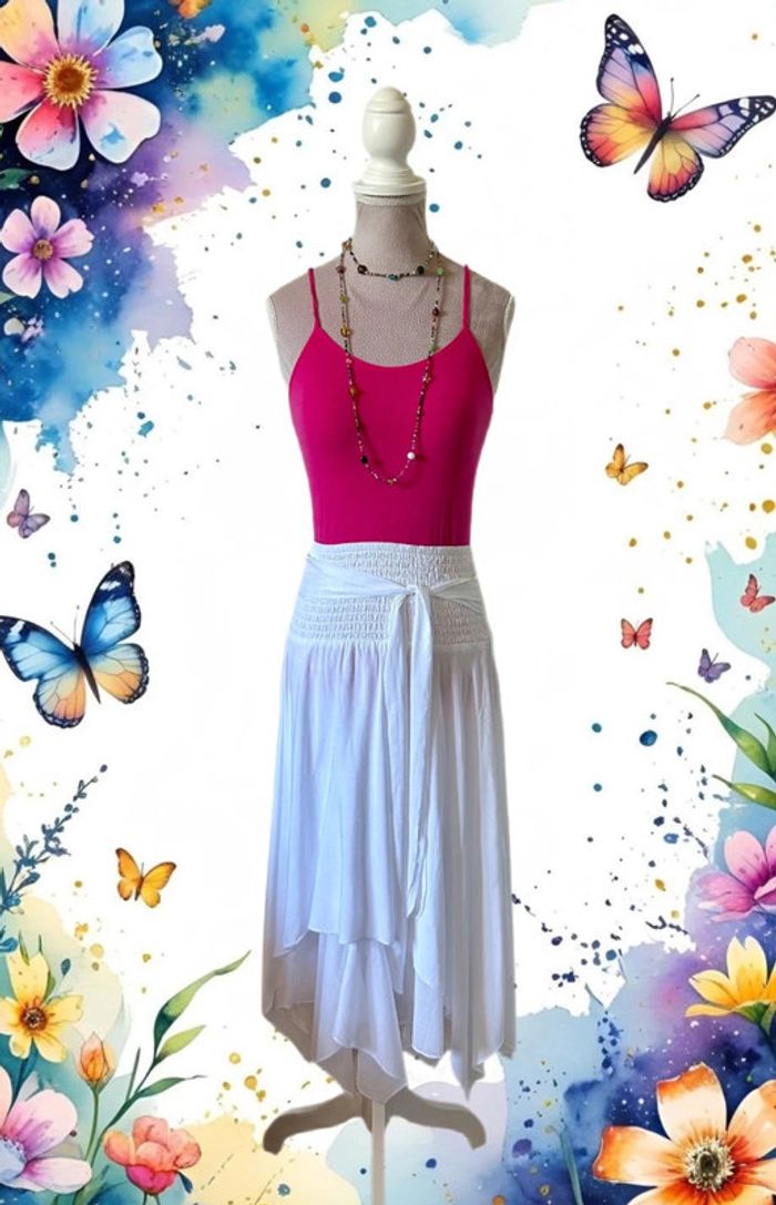 🌸🌿Jolie jupe blanche vintage bohème fairycore Y2K asymmetrical white flowy skirt🌿🌸