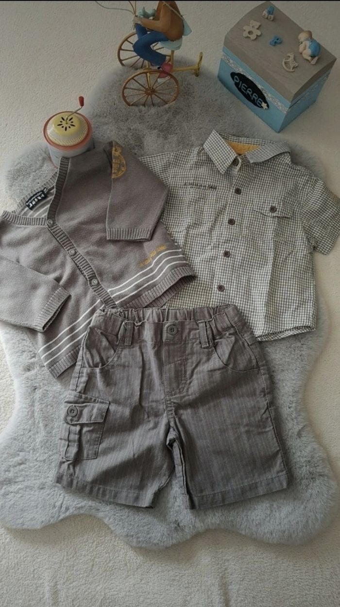 Ensemble gilet chemise manches courtes et short Tout compte fait 6 mois