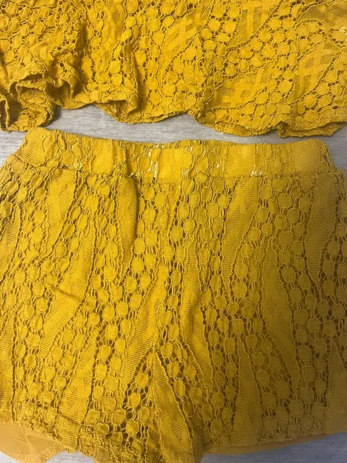 Ensemble fille 6 ans jaune moutarde dentelle short et blouse - photo numéro 4