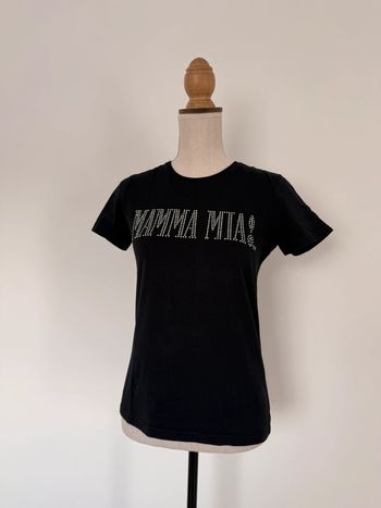 T-shirt haut top maillot camisa blusa Blouse chemise camicia overhemd folder mama mia strass