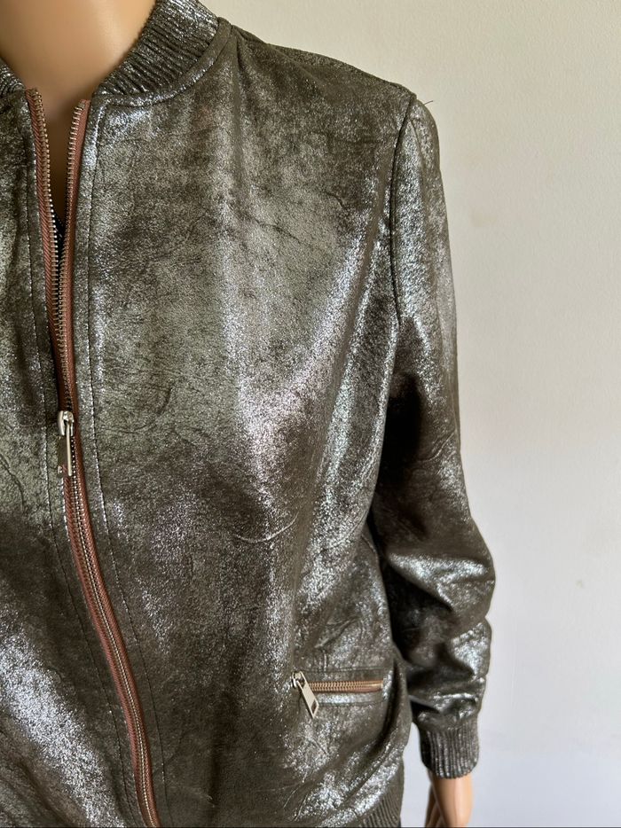 Blouson kaki et argenté Zara taille XS comme neuf - photo numéro 4