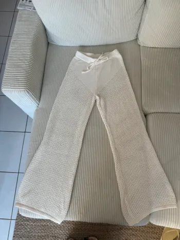 Pantalon en maille Zara blanc