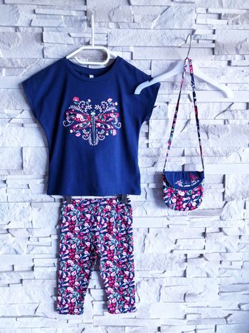 NEW - ENSEMBLE 3P FILLE MOTIF FLEURS & LIBELLULES, BRODERIES & TONS LUMINEUX 4A