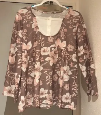 Haut femme manche longue fleuris #marron blanc taille unique