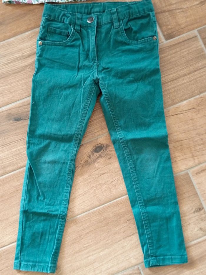 Ensemble 6 ans, jean slim vert bouteille et chemise liberty vert et rose - photo numéro 6