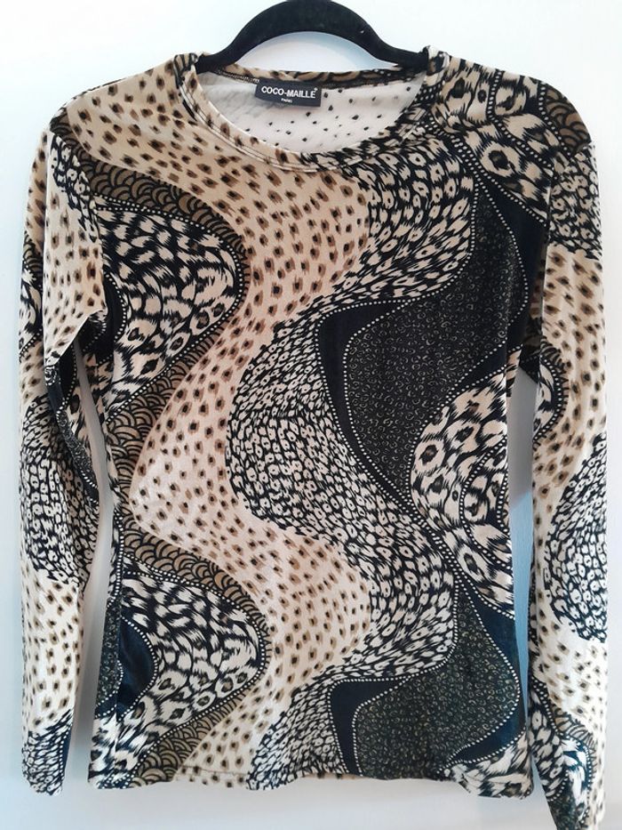 Haut femme, manches longues, imprimé, taille TU, Marque Coco-Maille