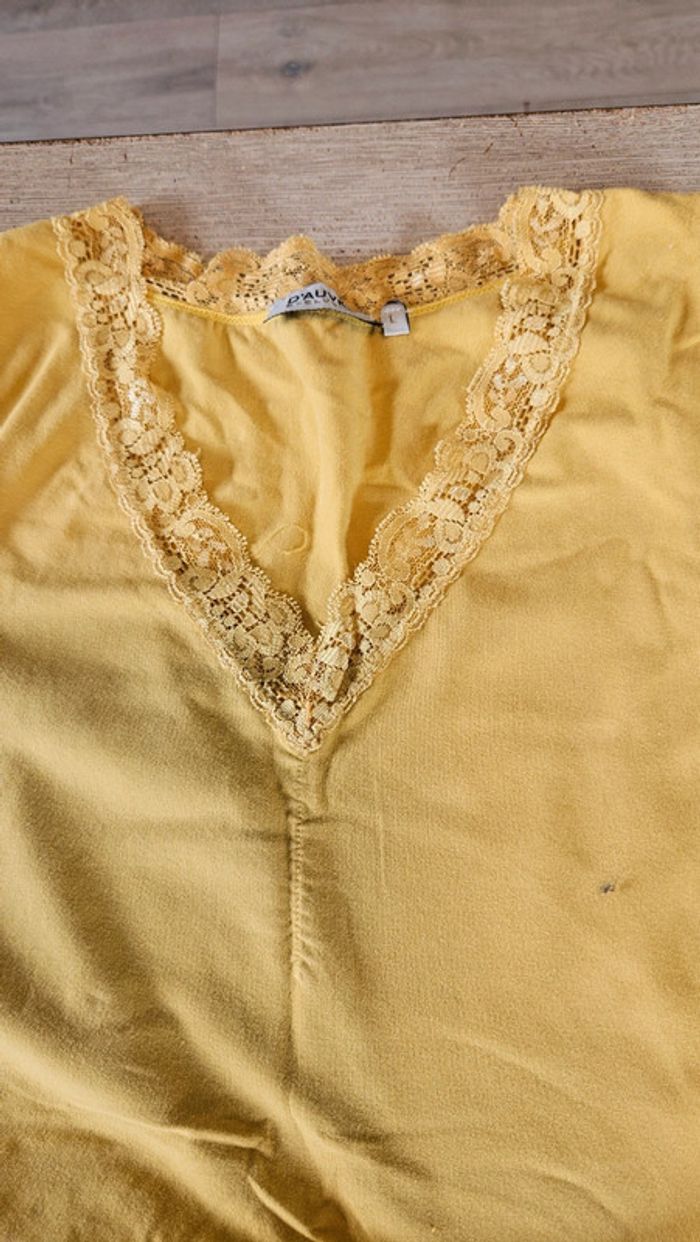 Débardeur jaune avec dentelle, élastique, D'Auvry Exclusive, L, peu mis - photo numéro 6