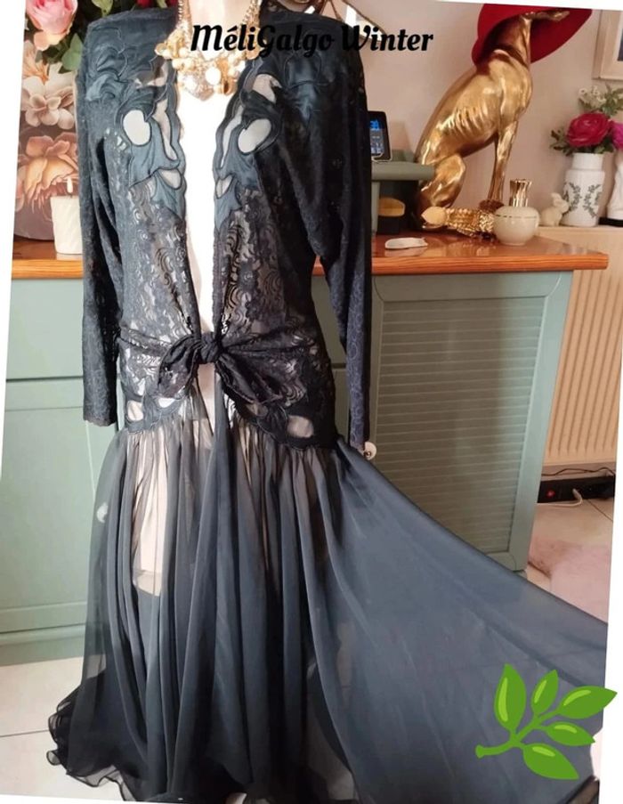 🌹Long Déshabillé/Nuisette Dentelle & Voile Pièce Vintage Natori T38/40🌹 - photo numéro 9
