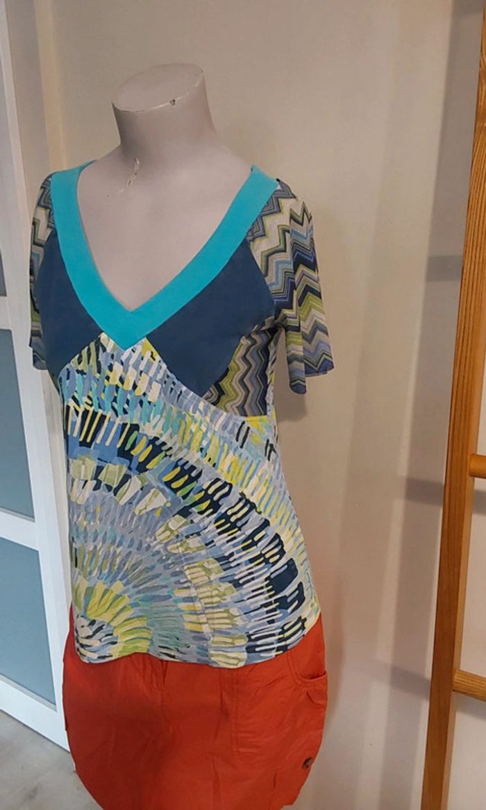 Blouse fluide   imprimée bleu et blanc T 40 - photo numéro 5