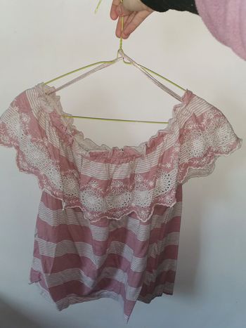 Tee shirt bandes rose et blanche