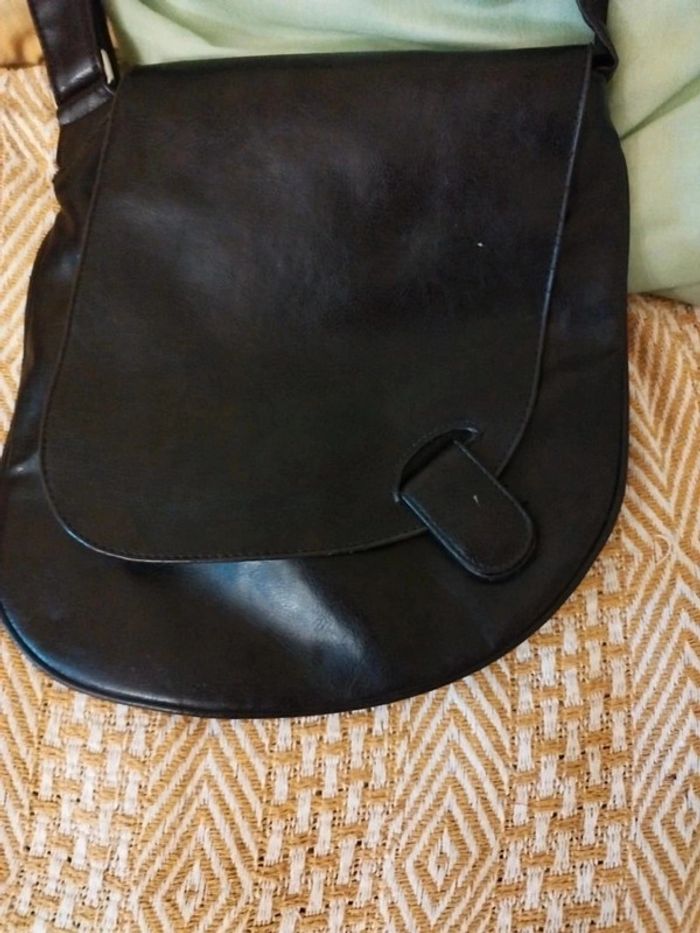 Sac noir bandoulière cuir et coton vintage bag - photo numéro 5