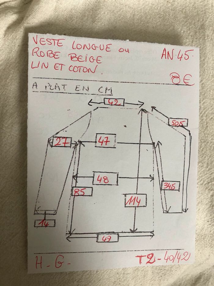 AN45- Veste ou robe longue (lin et coton) T2- 40/42 - photo numéro 13