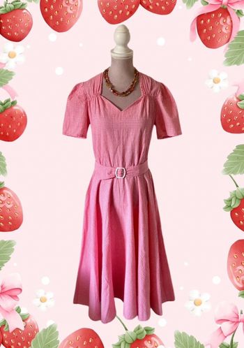 🍓Robe Vintage authentique années 70/80 vichy rose Cottagecore Romantique Retro summer Gingham Dress🍓
