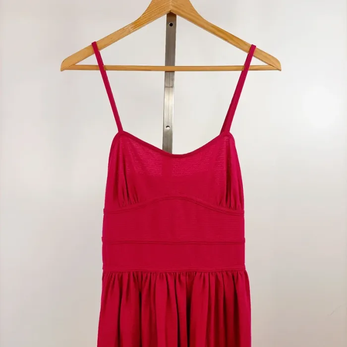 Robe cerise CIT Atelier taille 38 smocks dos 100 % coton bretelles fines été A1342 - photo numéro 2