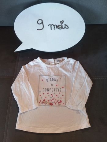 Tee shirt chemise manches longues Fille 9 mois bisous et confettis Cœur Tao