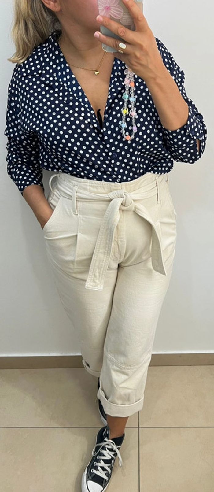 Chemise Bleue Marine À Pois Blanc Taille 42-44 - photo numéro 2