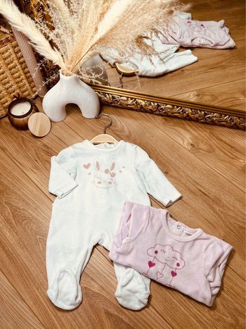 Taille 3 mois lot de 2 pyjamas velours fille orchestra blanc rose pale * lapin nuage * 🎀