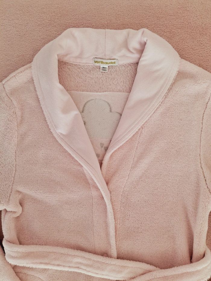 Robe de chambre Vertbaudet 10 ans en polaire rose motif nuage brodé doré - photo numéro 2