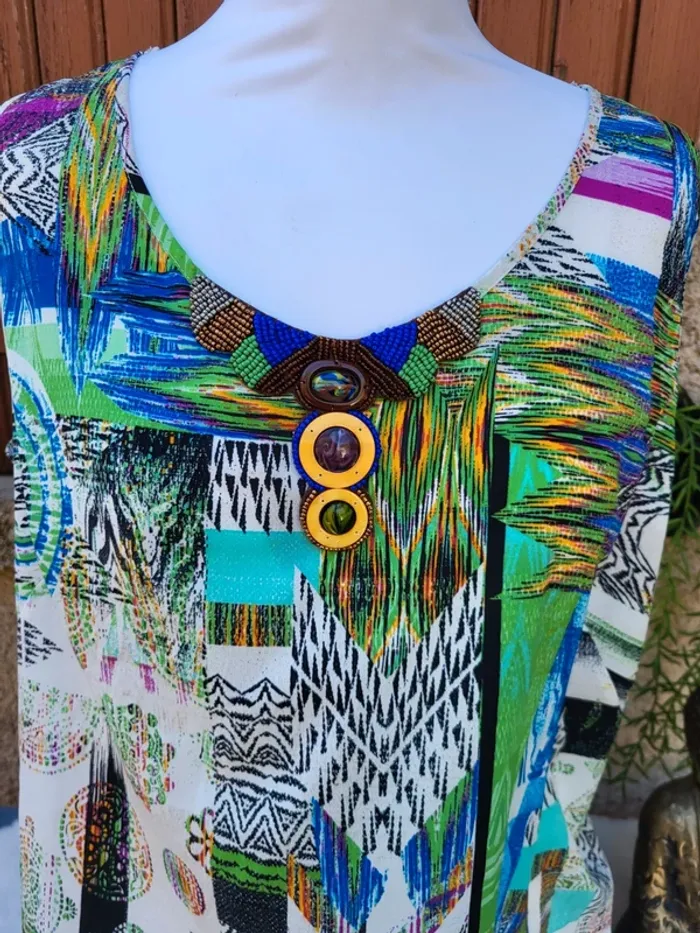 Blouse sans manche fluide ethnique ivoire multicolore taille 46 - photo numéro 4