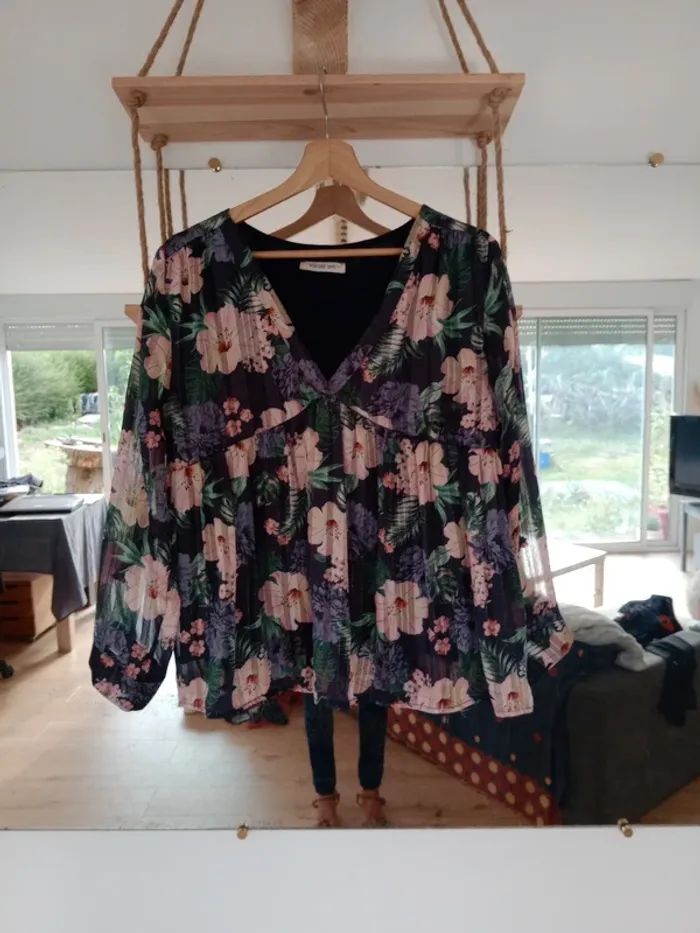 Blouse femme 40 fleurie pastel bleu marine c26 - photo numéro 9