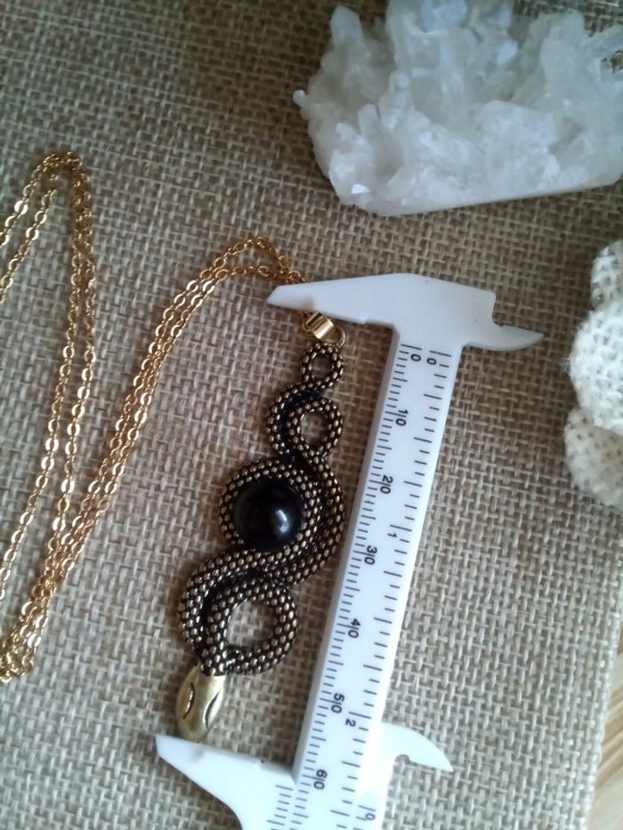 Collier serpent et pierre d'obsidienne noire - photo numéro 2