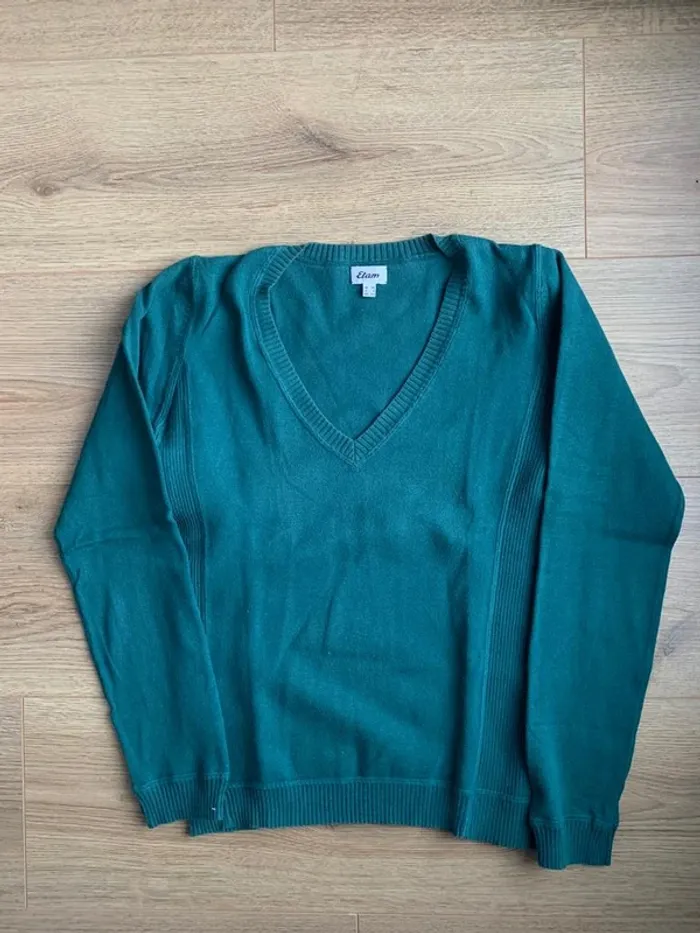 Pull Etam col V vert sapin