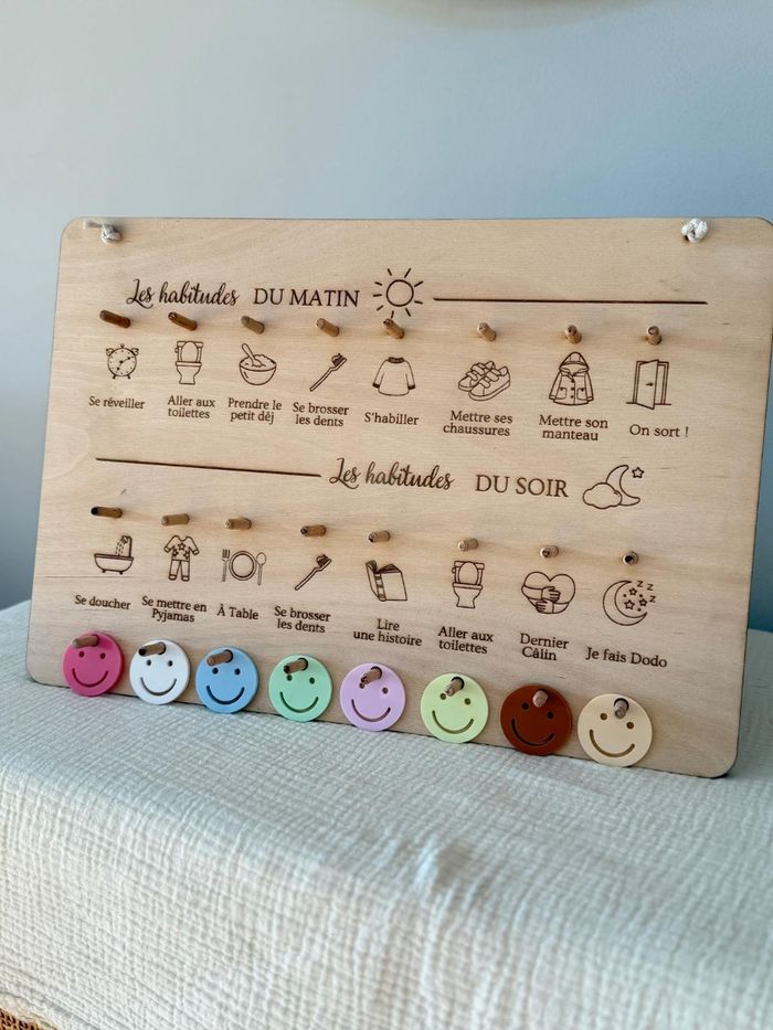 Tableau des routines habitudes Montessori en bois - photo numéro 3