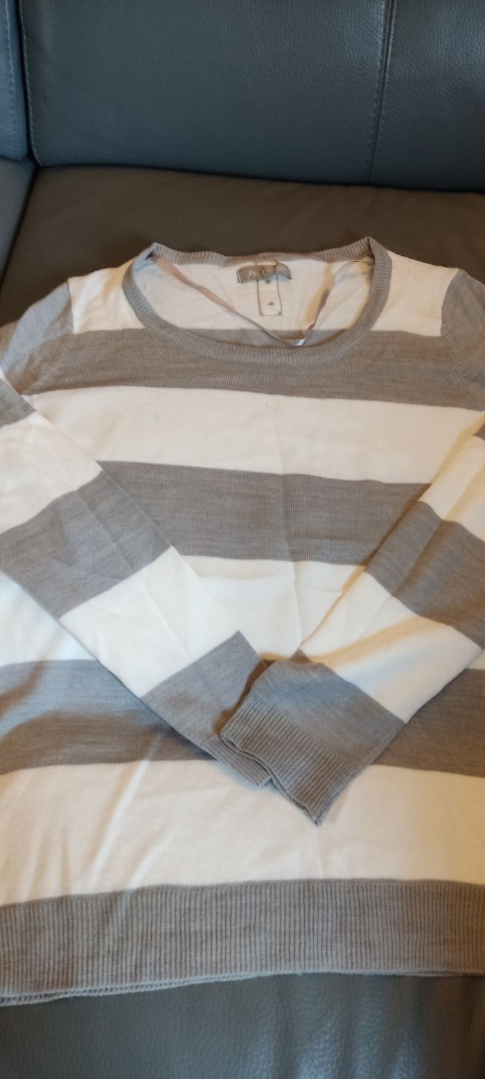 Pull fin blanc/gris - photo numéro 4