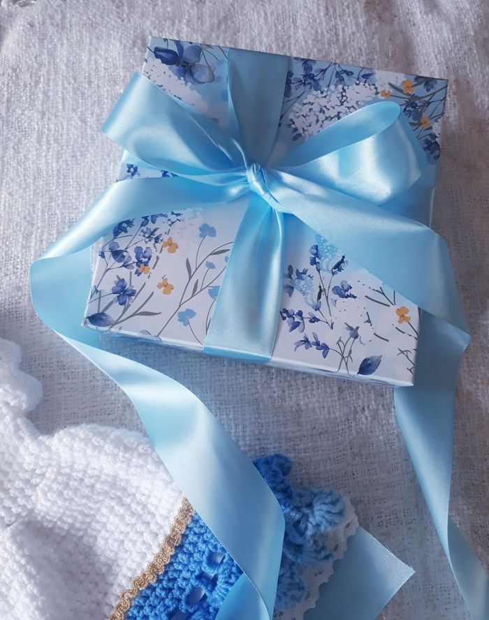 Vêtement bébé fille robe bleue crochet dentelle papillon doré naissance cadeau maternité - photo numéro 4