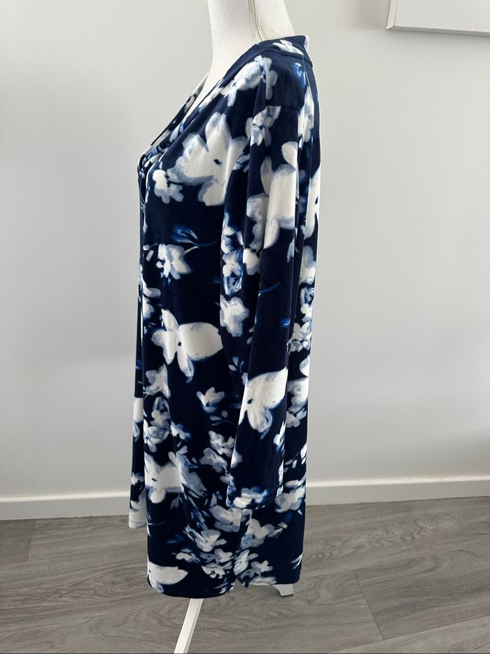 Robe de chambre polaire à fleurs bleue marine C&A T46 3XL - photo numéro 4