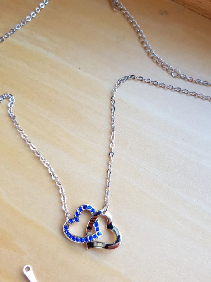 Collier pendentif coeur plaqué or blanc 18k pierre swarovski élément neuf - photo numéro 2