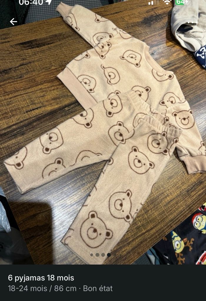 Vend 6 pyjamas 18 mois