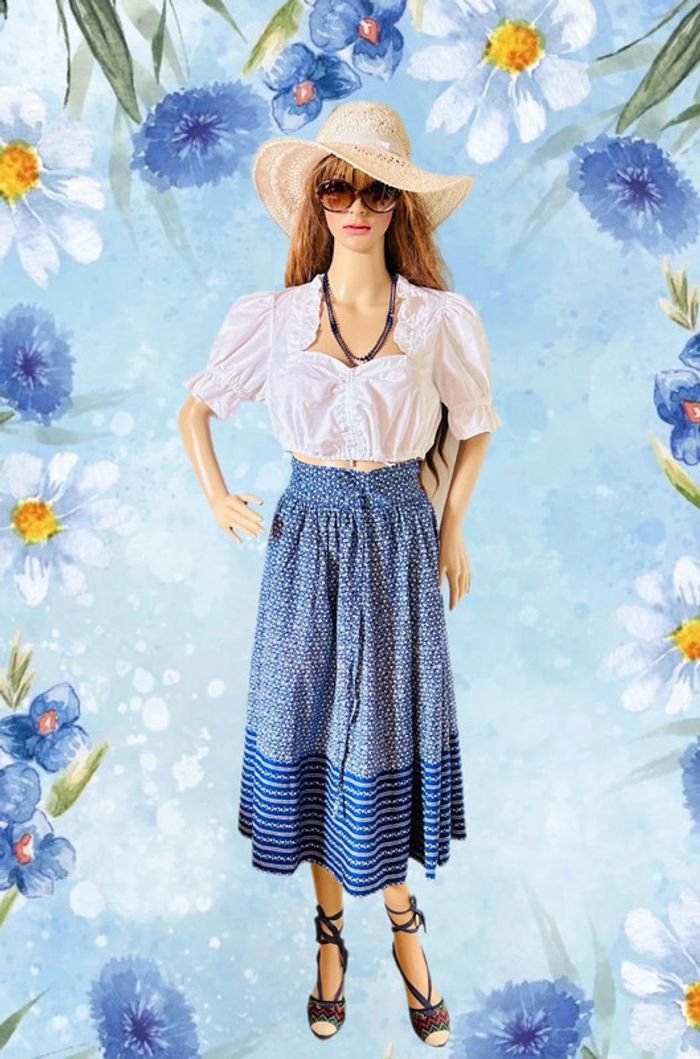 🦋Superbe jupe longue bleue vintage autrichienne cottagecore Austrian Blue long skirt🦋 - photo numéro 3