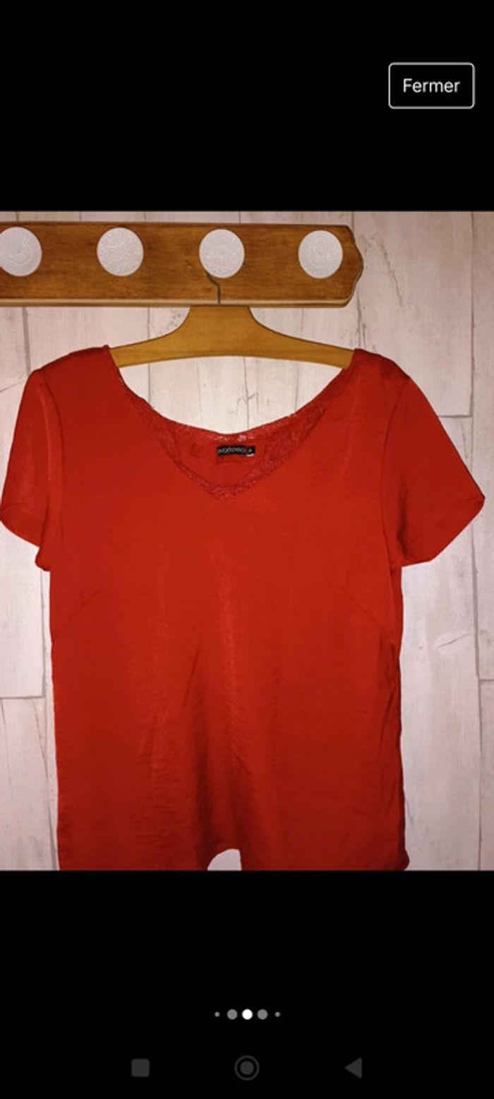Blouse rouge effet satinée caraco - photo numéro 4