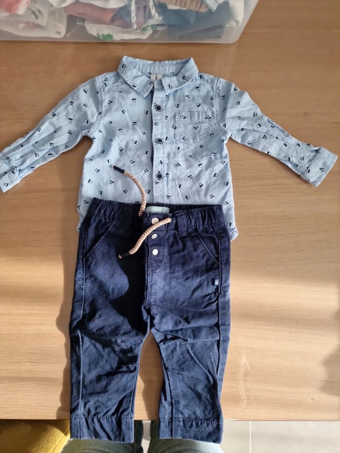 Ensemble chemise bleu et pantalon marine 6 mois