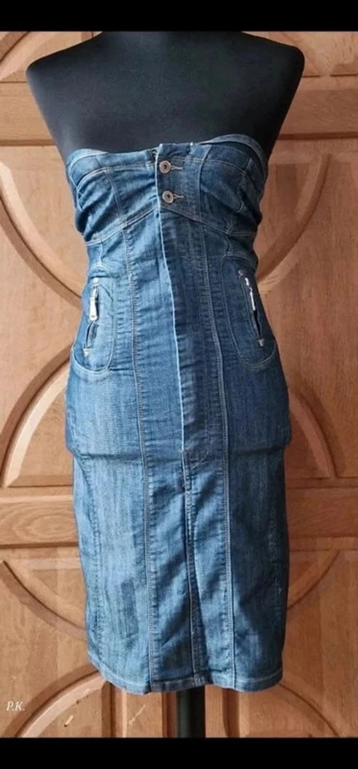 Robe en jean vintage casual Fascinante 80% coton - photo numéro 4