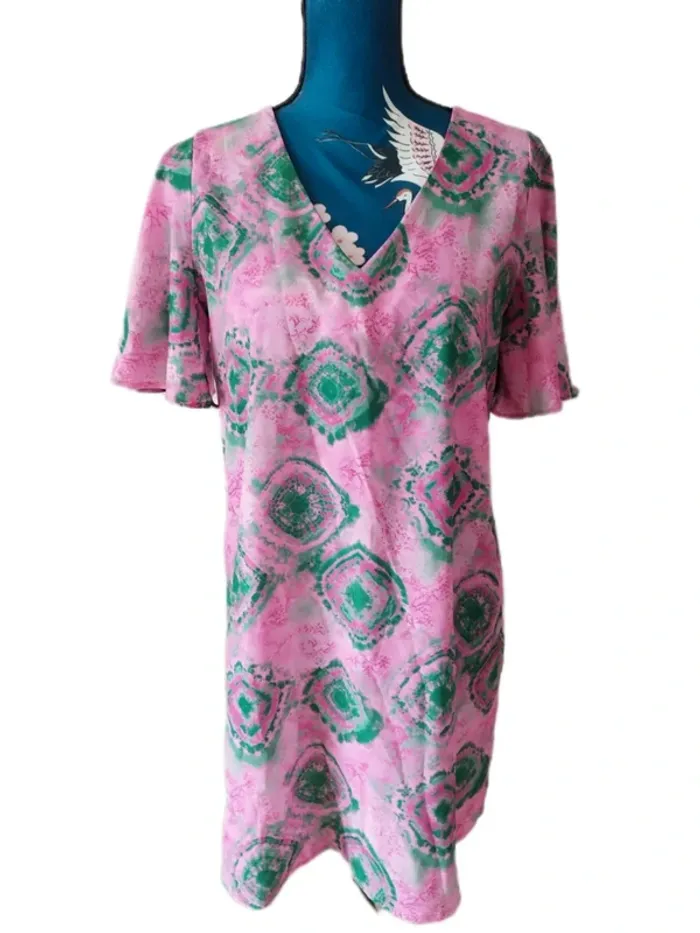 Robe tunique Tie and Dye rose et verte - photo numéro 2