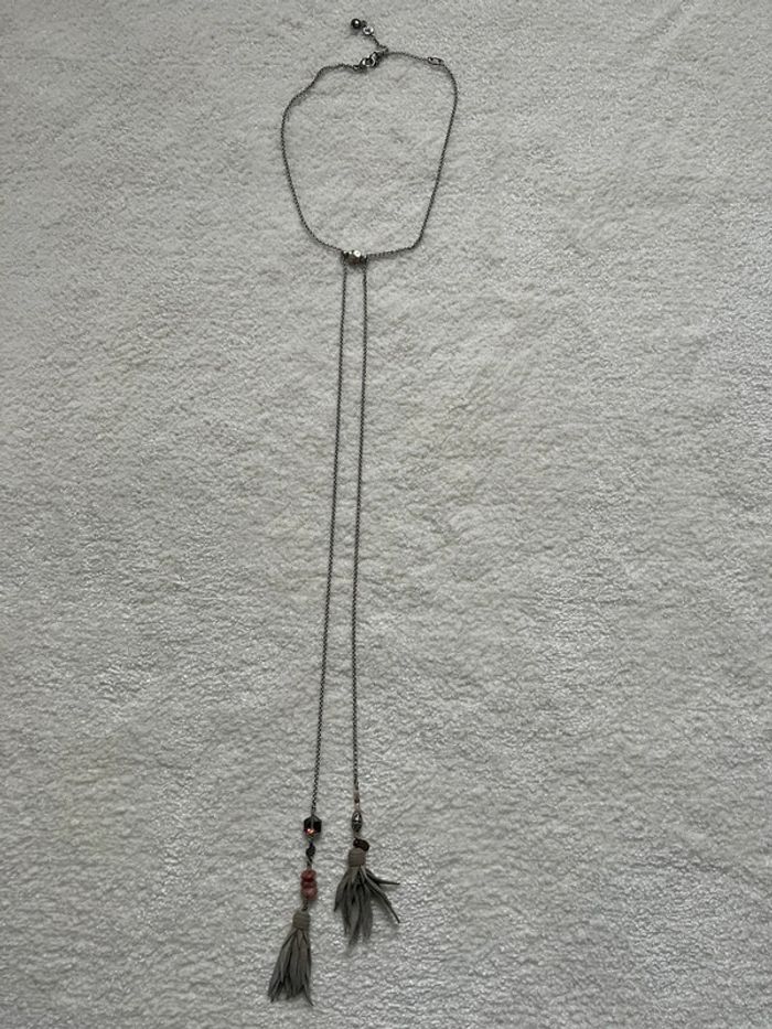 Sautoir barocco argenté à pompon