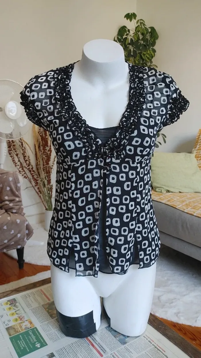Blouse vintage manches courtes 2 pièces intégrées tissu légère - photo numéro 5
