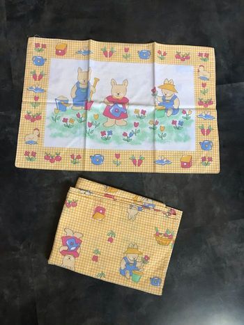 Parure de lit bébé lapins Vichy vintage 🇫🇷