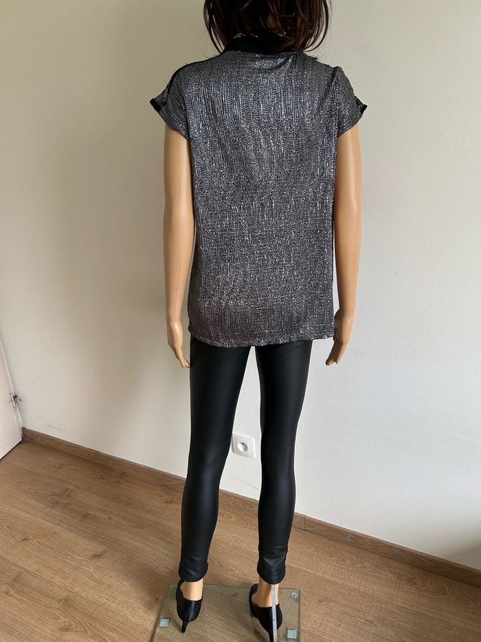 Haut argenté et noir à manches courtes Morgan taille XS jamais porté - photo numéro 6