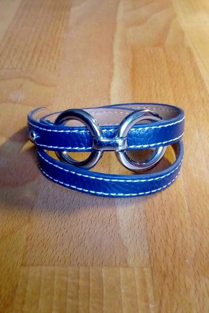 Bracelet cuir 2 tours marine et acier - photo numéro 2