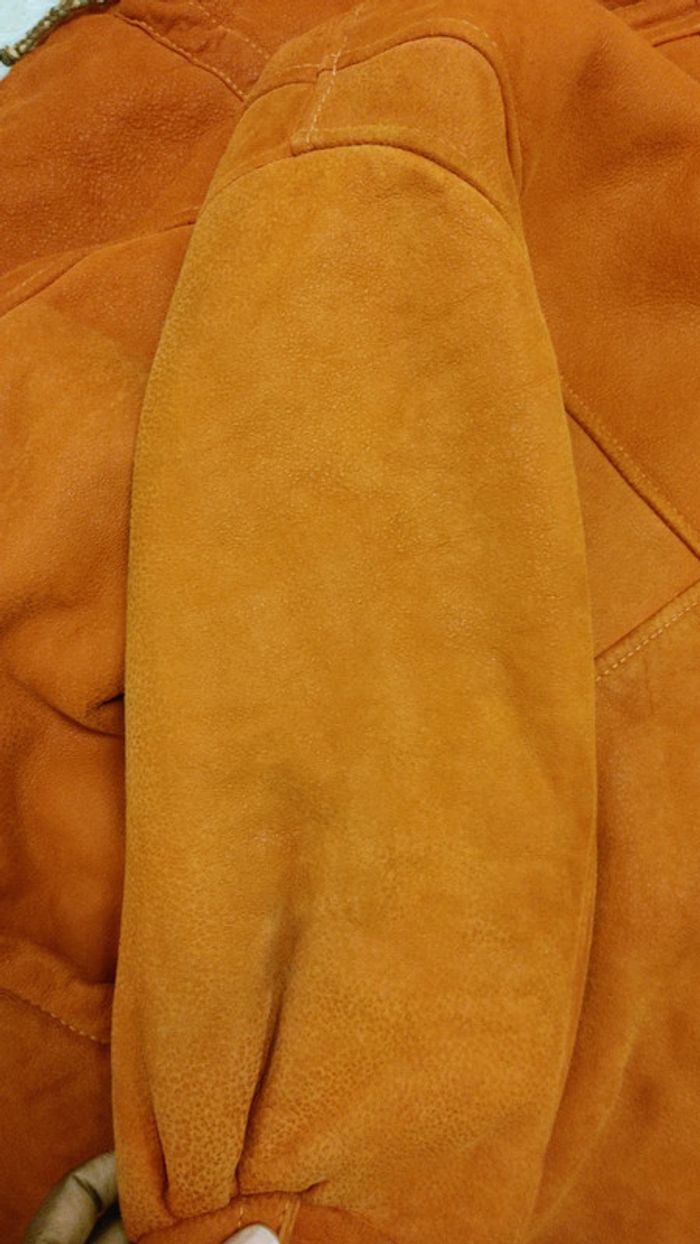 Beau manteau vintage orange foncé peau de mouton retourné shearling montone sheepskin - photo numéro 7