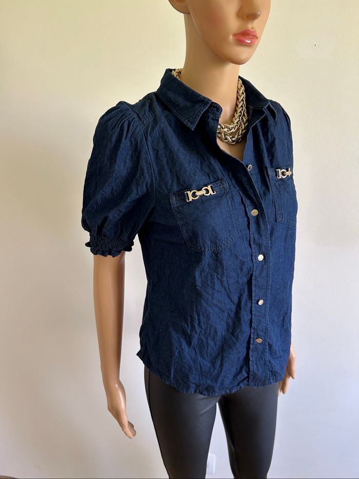 Chemise bleue marine à manches courtes Morgan taille 34 TBE - photo numéro 2