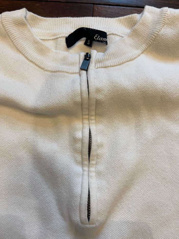 Pull sweat blanc col zippe à noeud etam taille S/36 - photo numéro 3