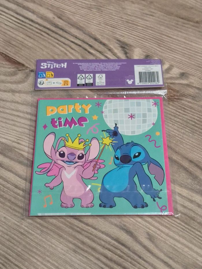 Lot 4 cartes + enveloppes invitations anniversaire Stitch.